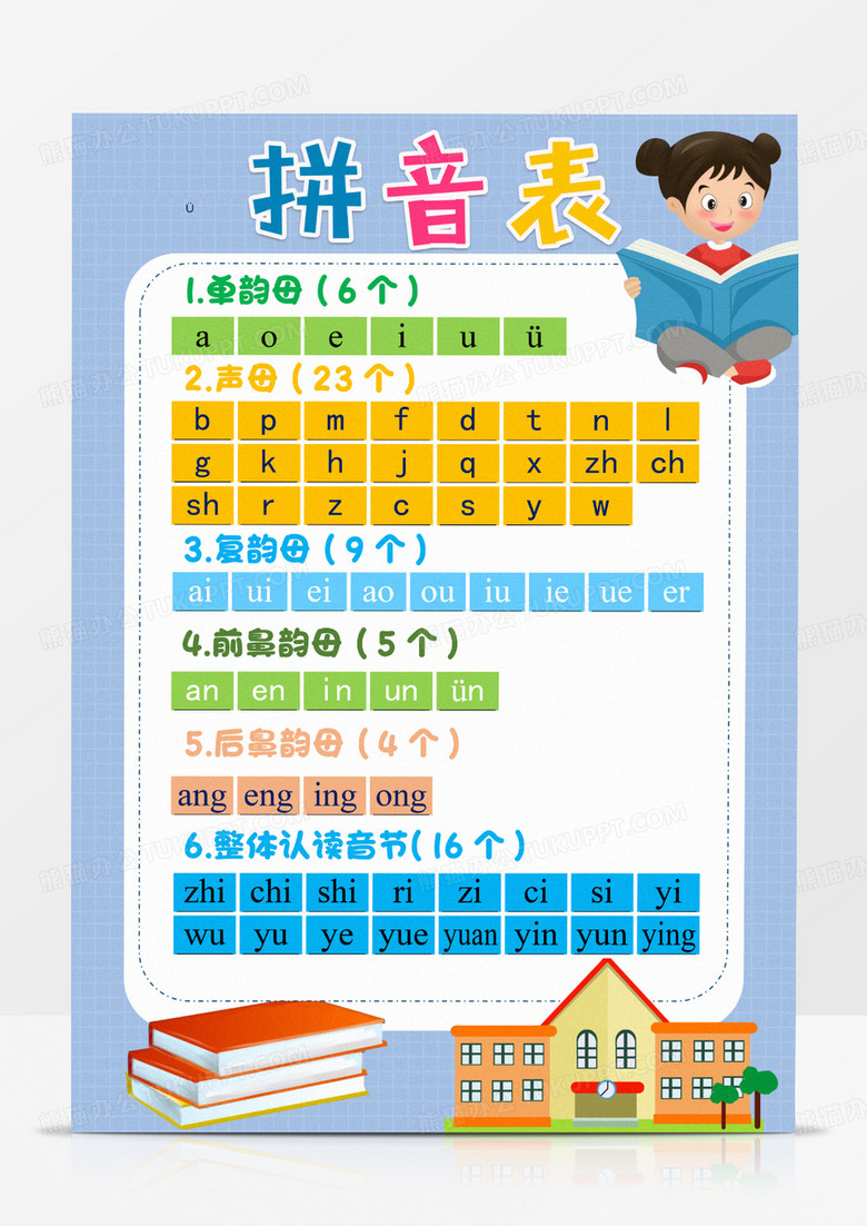 小学生拼音表可爱手抄报线稿涂色word模板