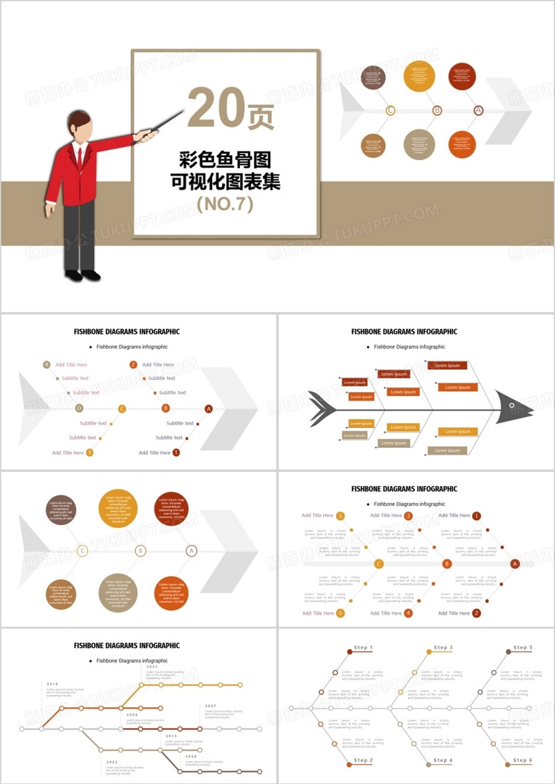 20页鱼骨图可视化图表集PPT模板