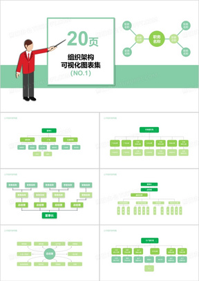 绿色20页企业组织架构可视化图表集PPT模板
