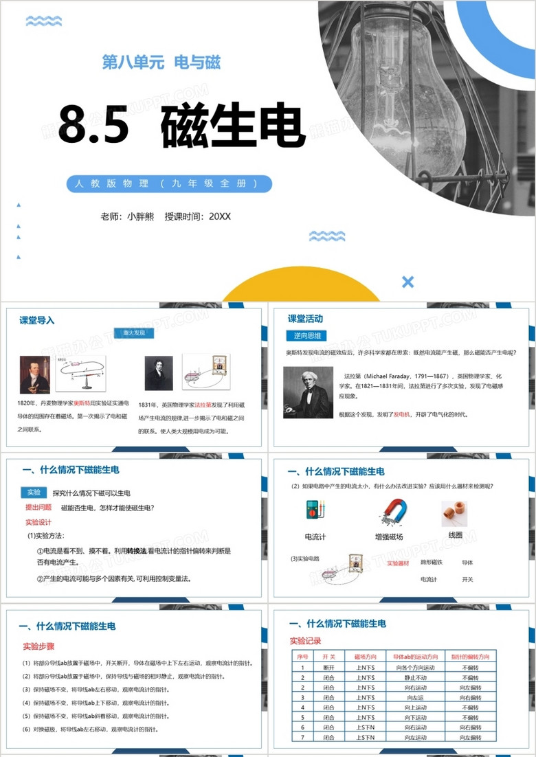 部编版九年级物理全册磁生电课件PPT模板