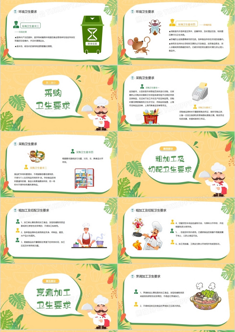 黄绿色活力卡通幼儿园厨师培训ppt模板