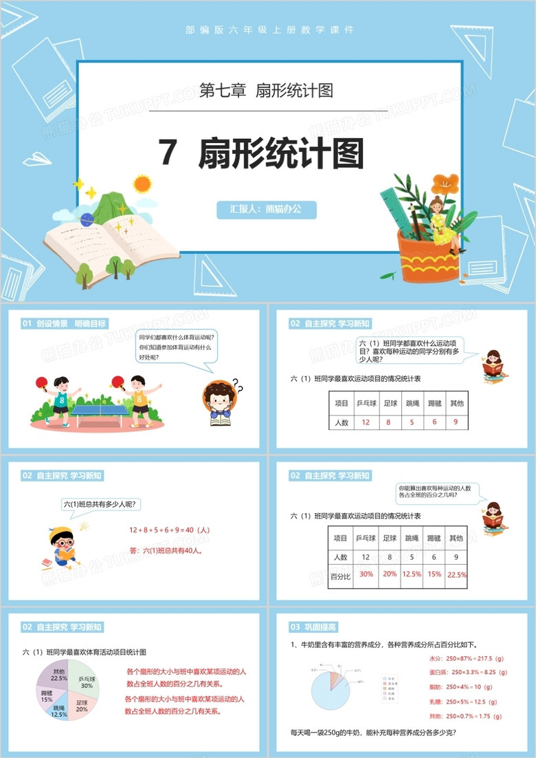 部编版六年级数学上册扇形统计图课件PPT模板