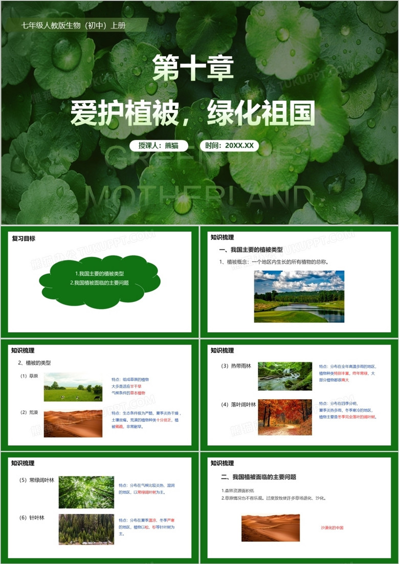  部编版七年级生物上册爱护植被绿化祖国课件PPT模板