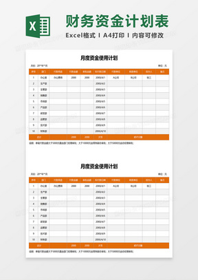 月度资金使用计划表excel模板