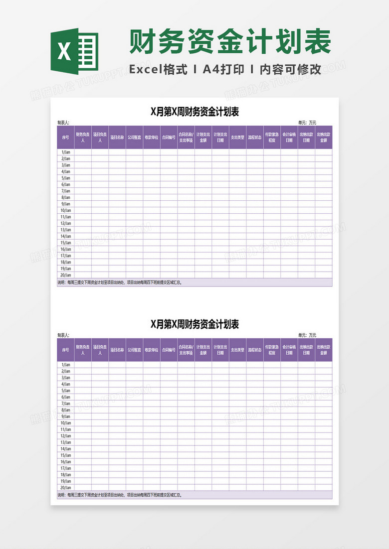 周财务资金计划表excel模板
