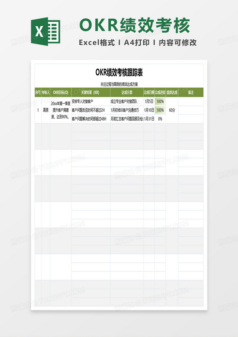 OKR绩效考核跟踪表excel模板