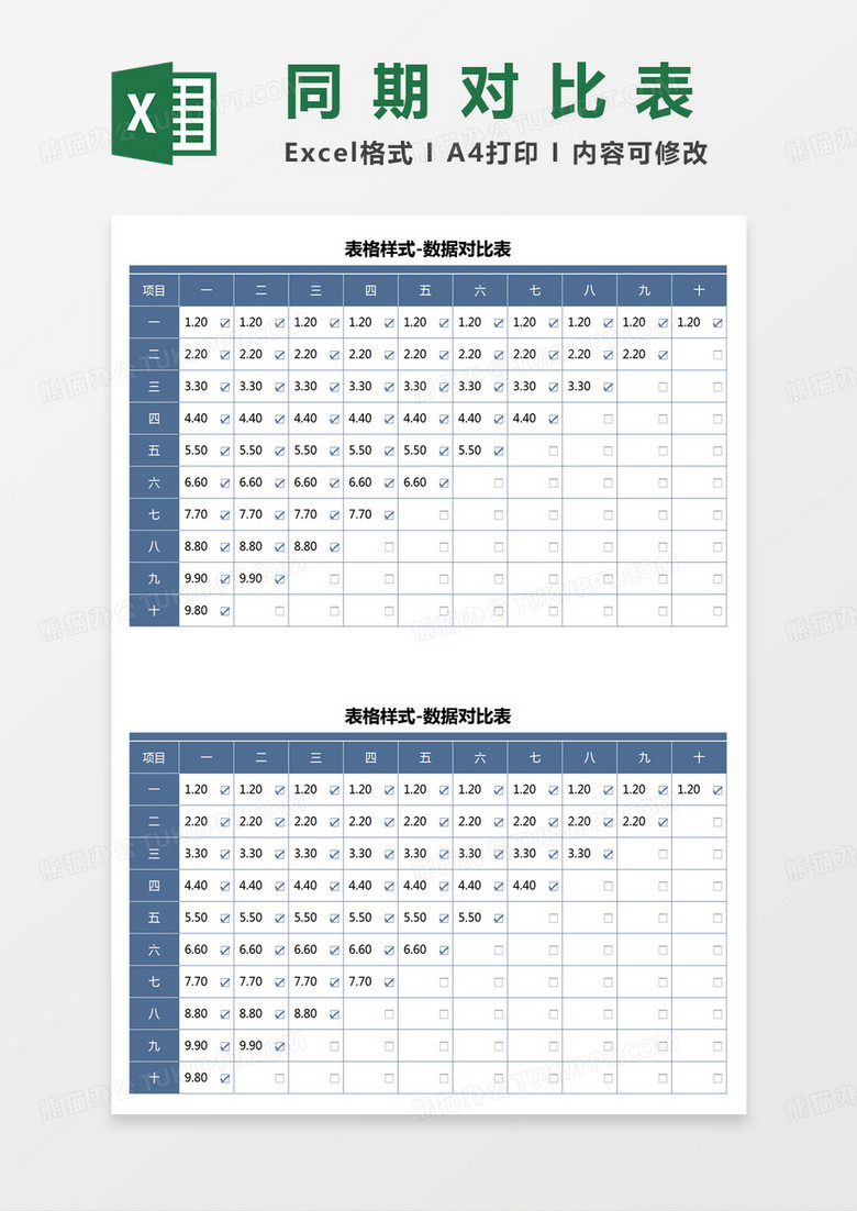 同期对比数据表excel模板