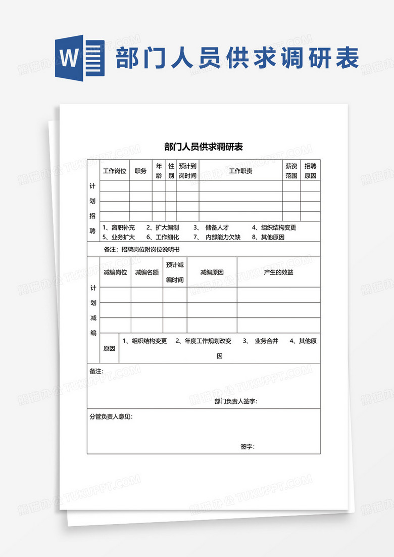 部门人员供求调研表word模板