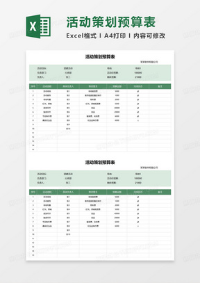 年底活动策划预算表excel模板