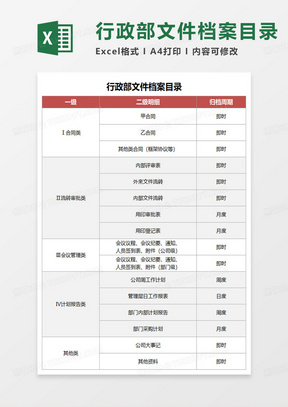 行政部文件档案目录excel模板