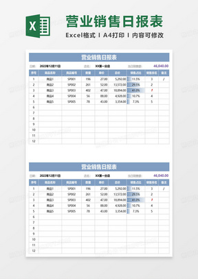 简约通用营业销售日报表excel模板