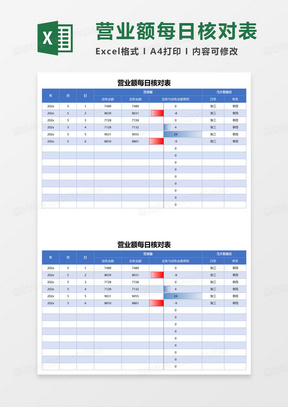 营业额每日核对表excel模板