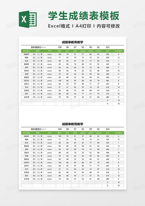 成绩单教育教学excel模板