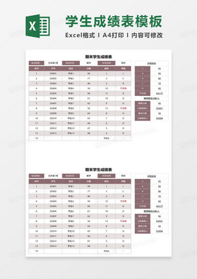 期末学生成绩表范本excel模板