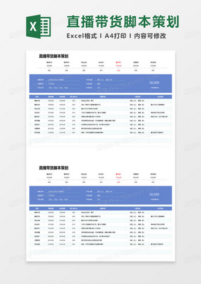 直播带货脚本策划表excel模板