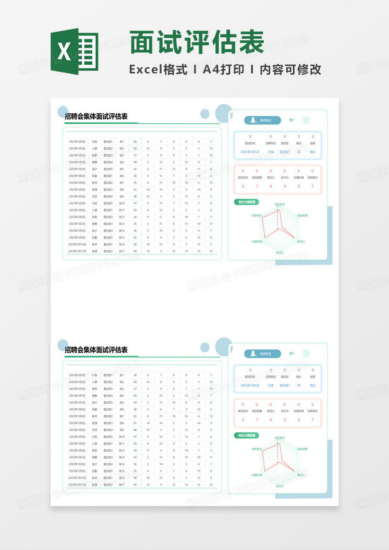 招聘会集体面试评估表excel模板