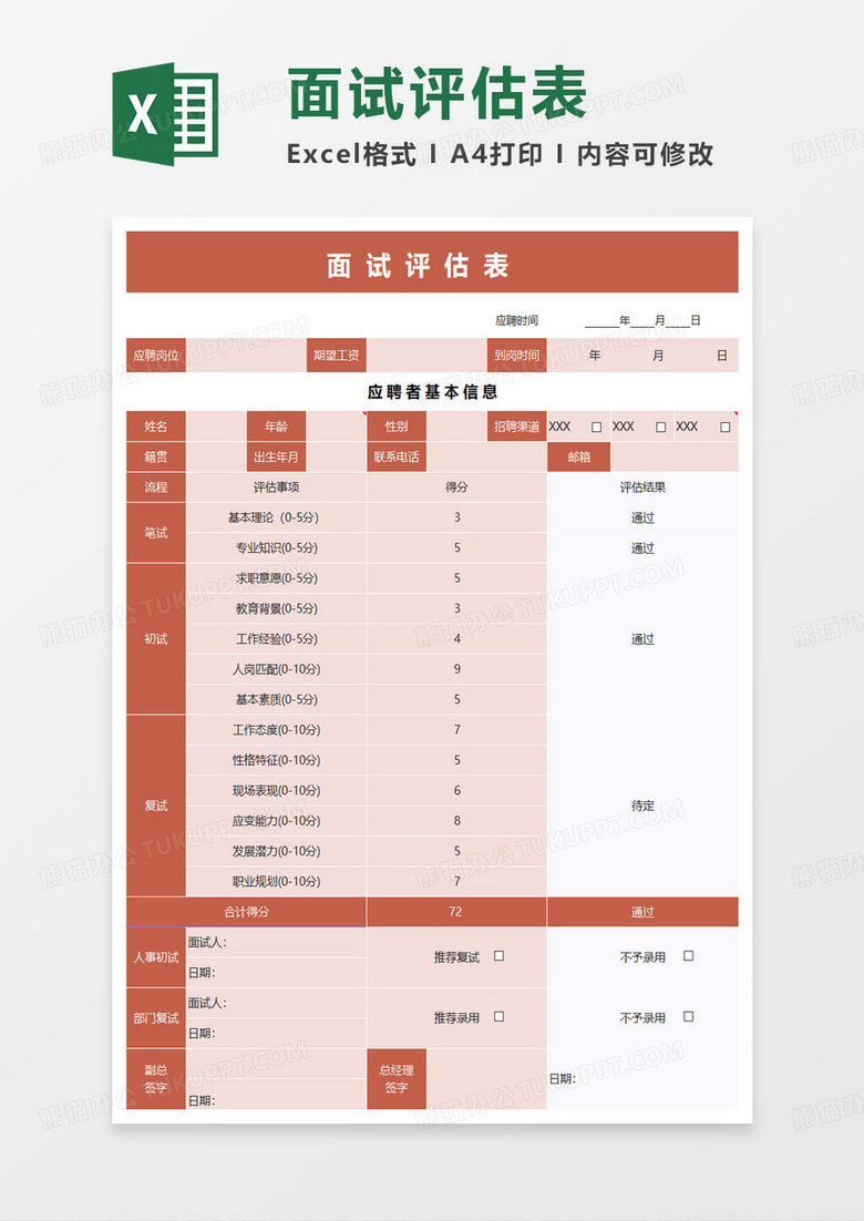 面试评估表范本excel模板