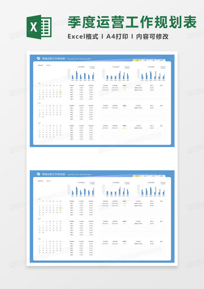 2023年季度规划运营表excel模板