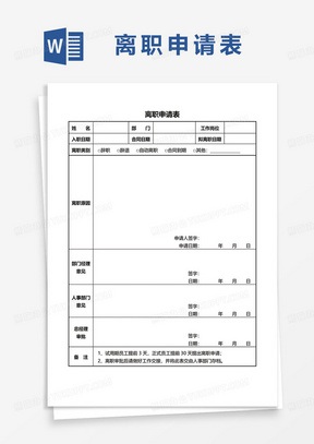 企业人事人员离职申请表word模板