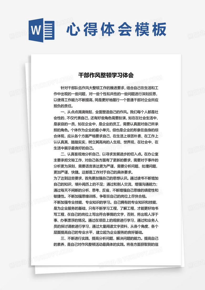 干部作风整顿学习心得体会word模板