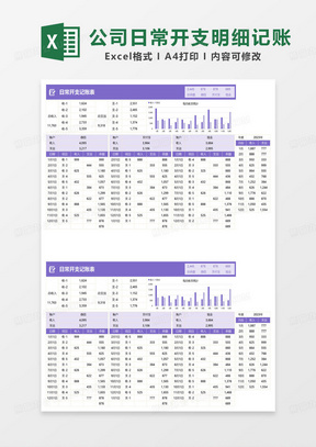 简约紫色日常开支记账表excel模板