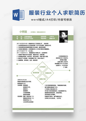 绿色简约服装行业外贸跟单员个人求职简历word模板