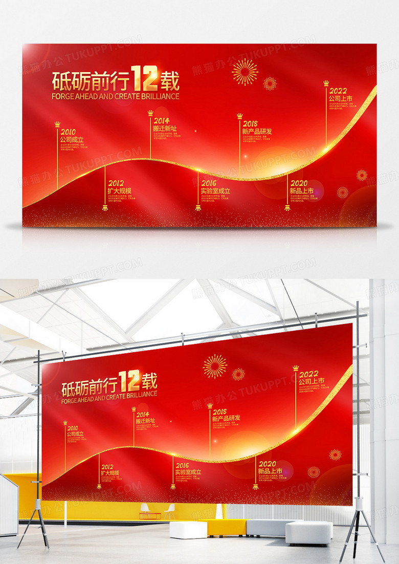 红色简约公司发展历程展板