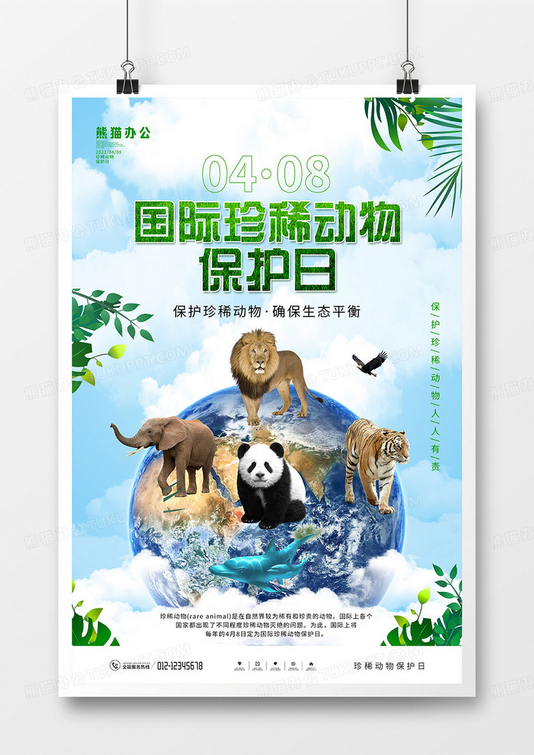简约大气国际珍稀动物保护日海报