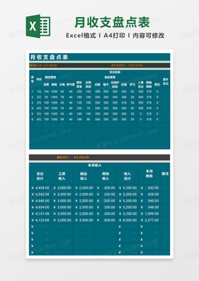 月度收支盘点表