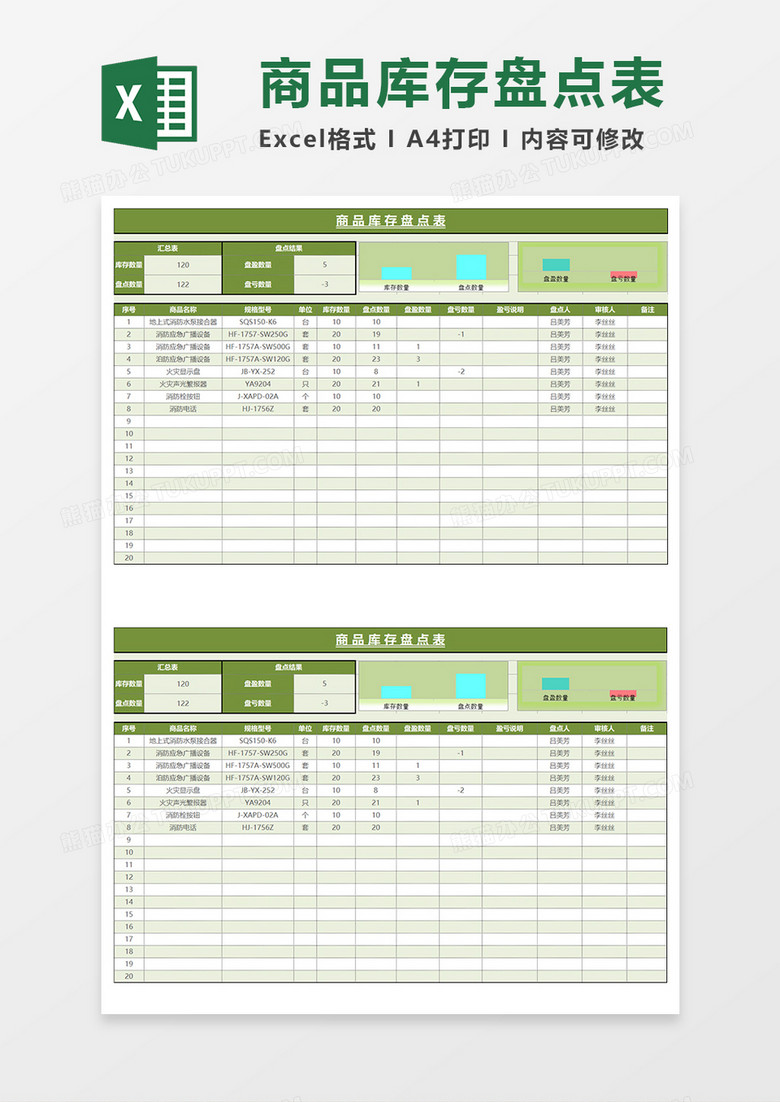 绿色商务商品库存盘点表EXCEL模板