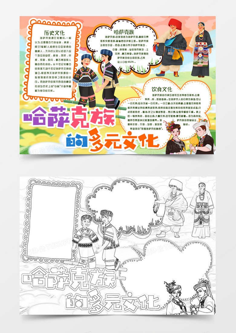 哈萨克族文化习俗小报手抄报word模版