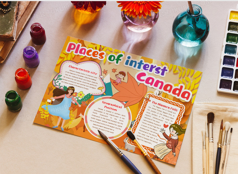 卡通加拿大地理旅游英文小报手抄报word模版