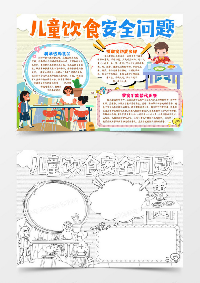 儿童饮食安全问题小报手抄报word模版