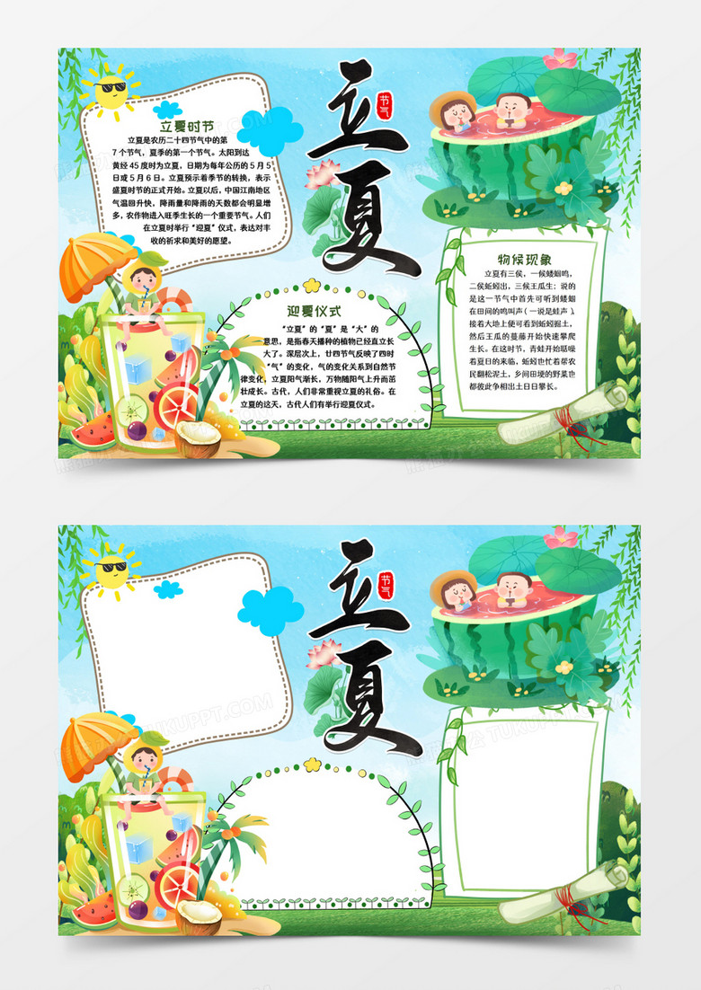 立夏节气知识小报手抄报word模版