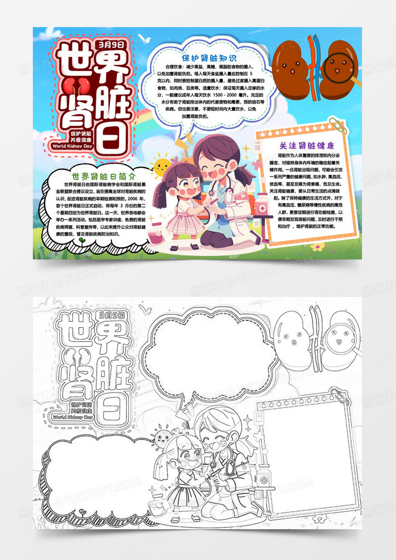 世界肾脏日健康小报手抄报word模版