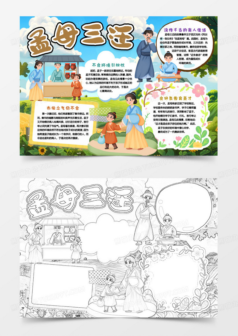 成语寓言孟母三迁故事启发小报手抄报word模版