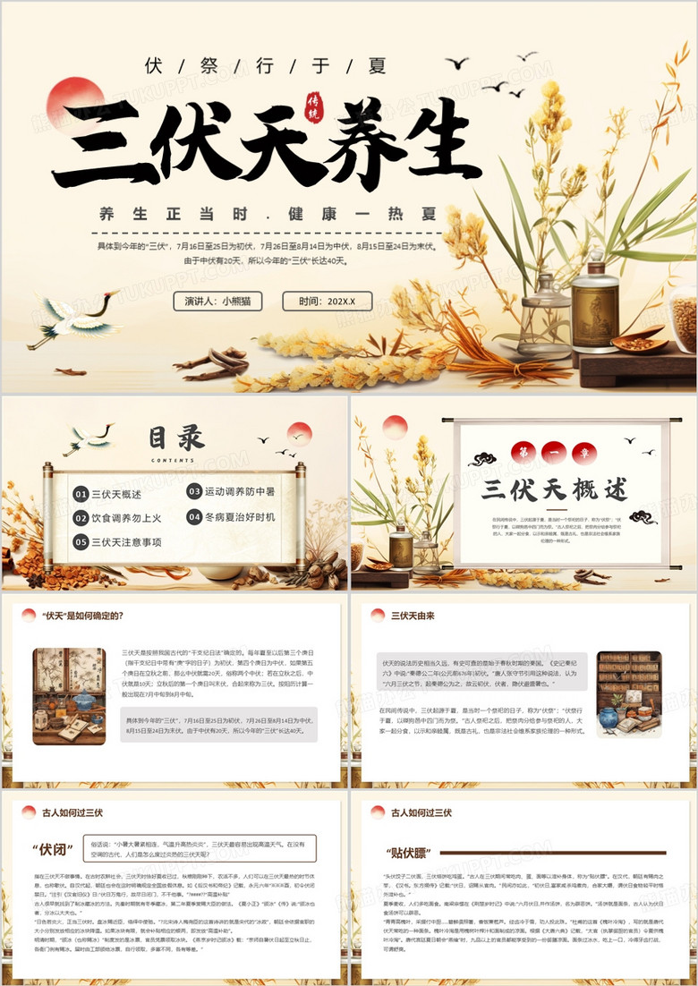 黄色中国风三伏天健康教育PPT模板