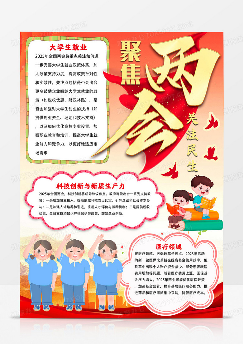 竖版两会手抄报聚焦两会关注民生手抄报聚焦两会小报