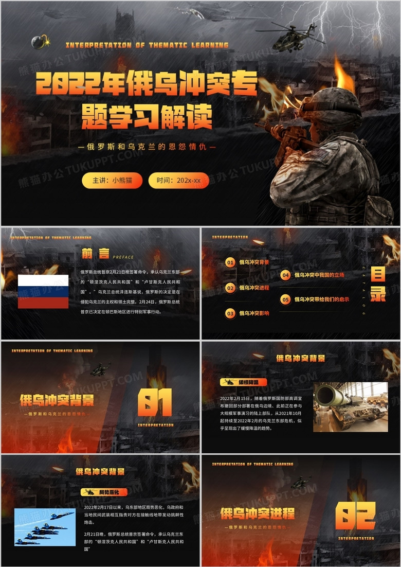 橙色简约风俄乌冲突专题解读PPT模板