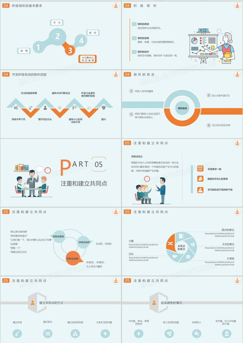 淡绿色扁平企业沟通技巧培训课件PPT模板no.3