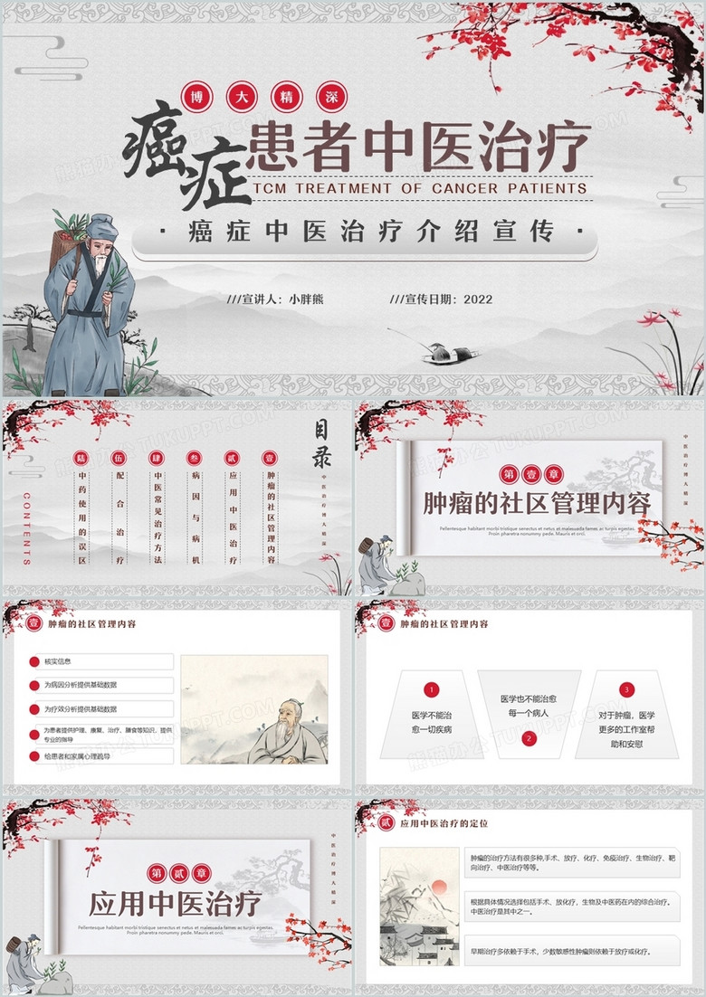 水墨中国风癌症患者中医治疗PPT模板