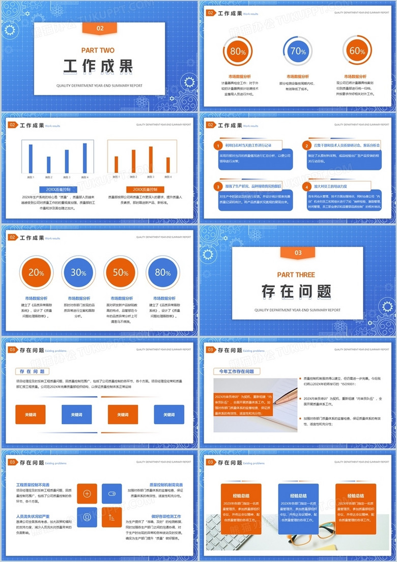 蓝色简约商务风质量部年终总结报告ppt模板