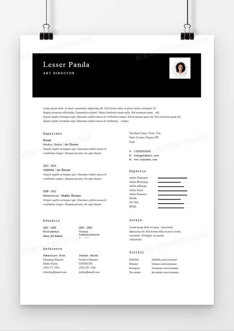 黑色经典设计师常用简历word模板