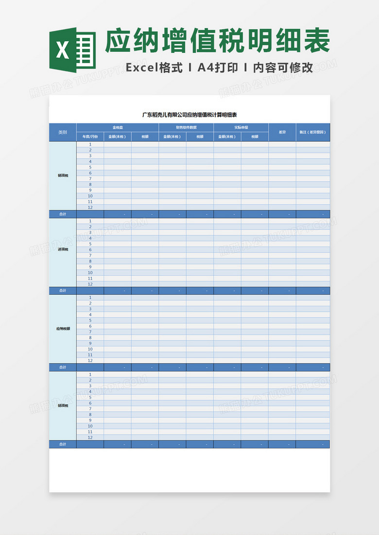 应纳增值税计算明细表
