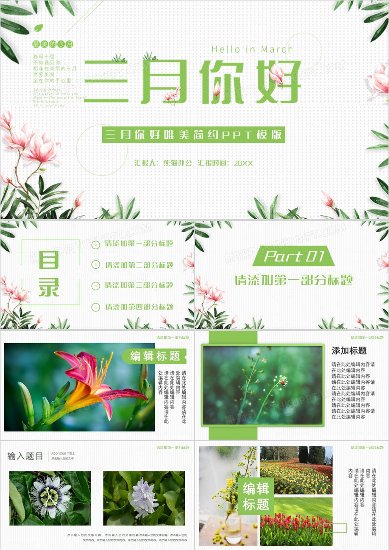 你好三月模版ppt