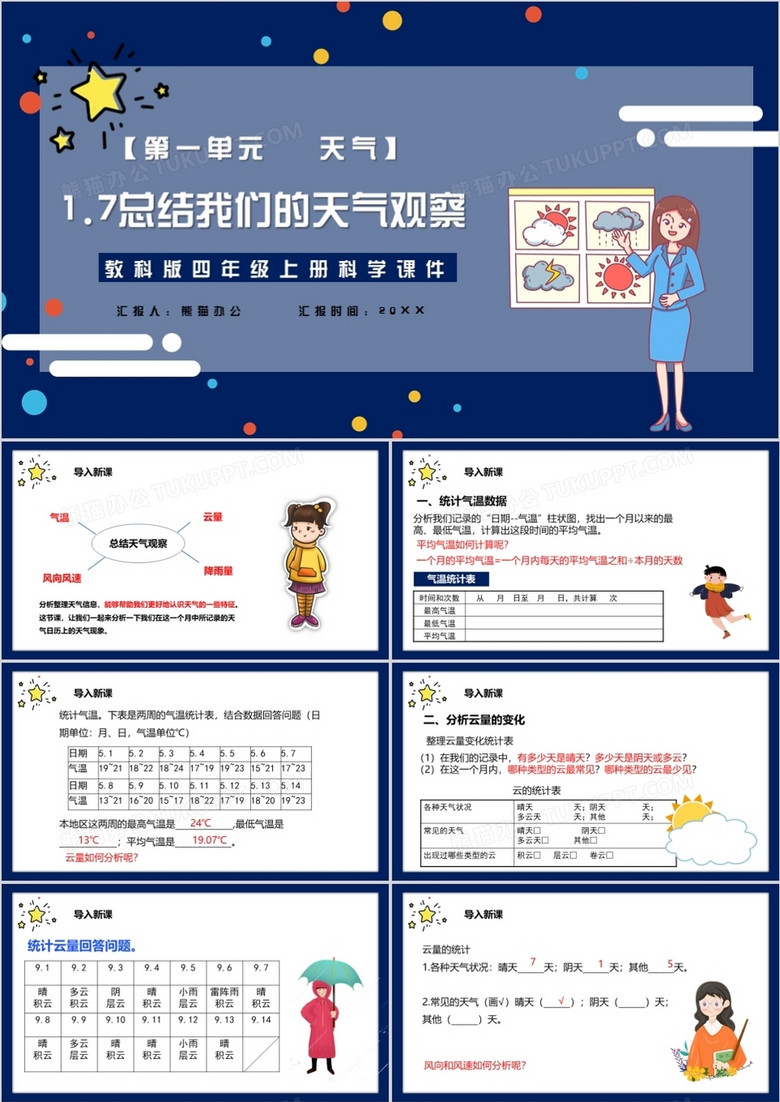 教科版四年级科学上册总结我们的天气观察课件PPT模板