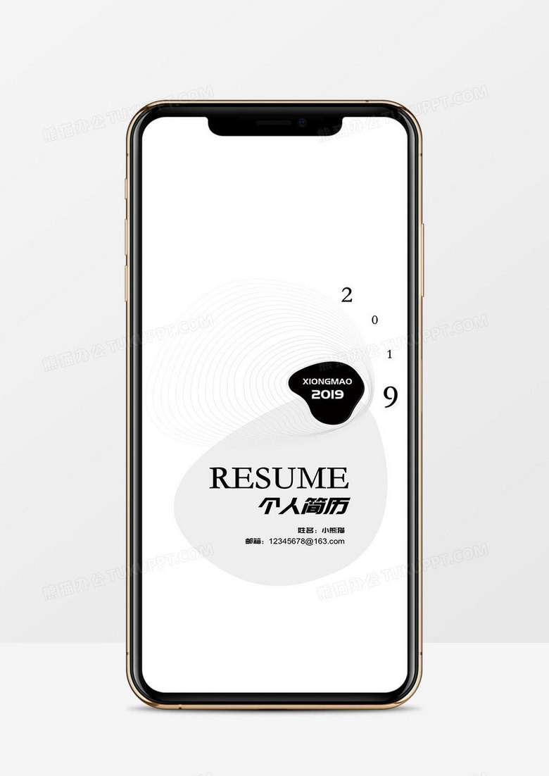 黑白简约风流体线条个人简历求职简历竖版PPT模板