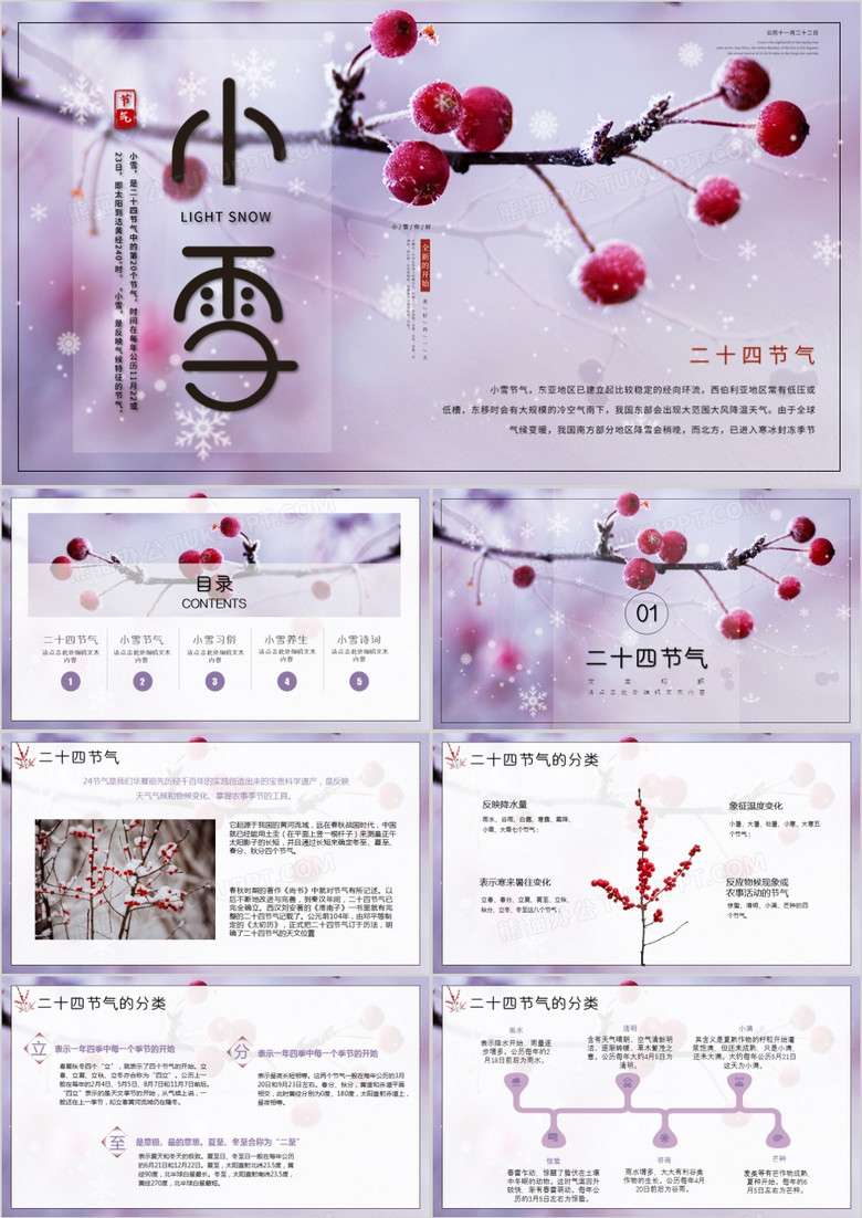 简约小雪节气雪景二十四节气介绍PPT模板