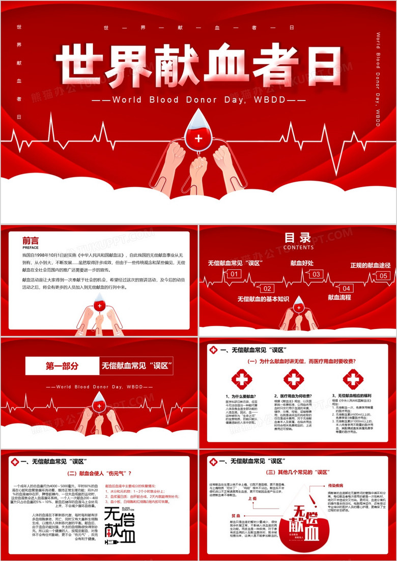 红色创意简约世界献血者日PPT模板