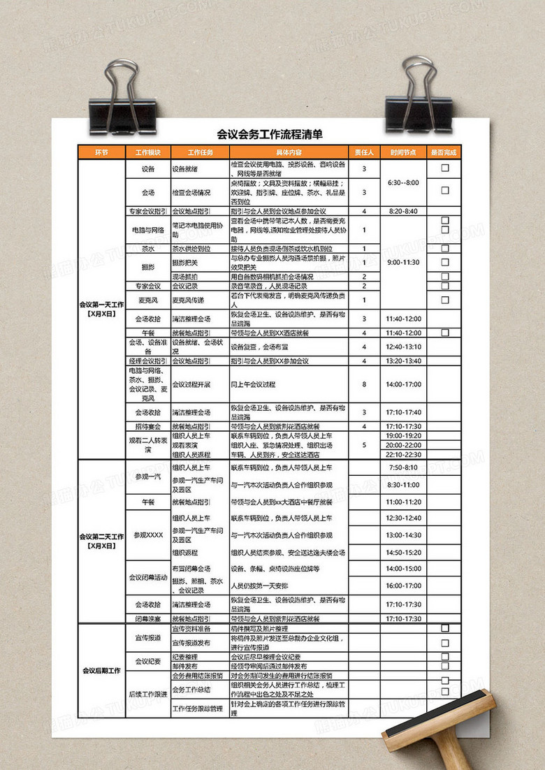 会议会务工作流程清单Excel模板no.2